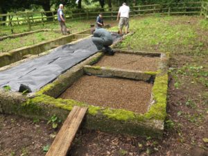 Loco shed annexe - floors covered with terram and shingle (far one is the WC, near one maybe a tool store)